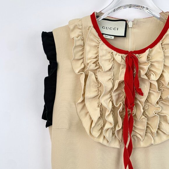 Gucci Color-Block Lace-Up Bordered Round Neck Sleeveless Silk Dress - Picture 3 of 8